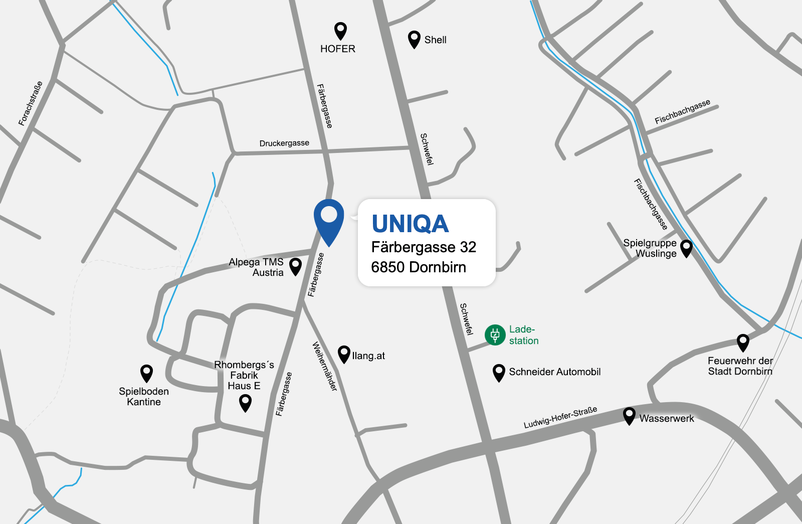 Eine detaillierte gezeichnete Karte der UNIQA Generalagentur Niedertscheider Werner